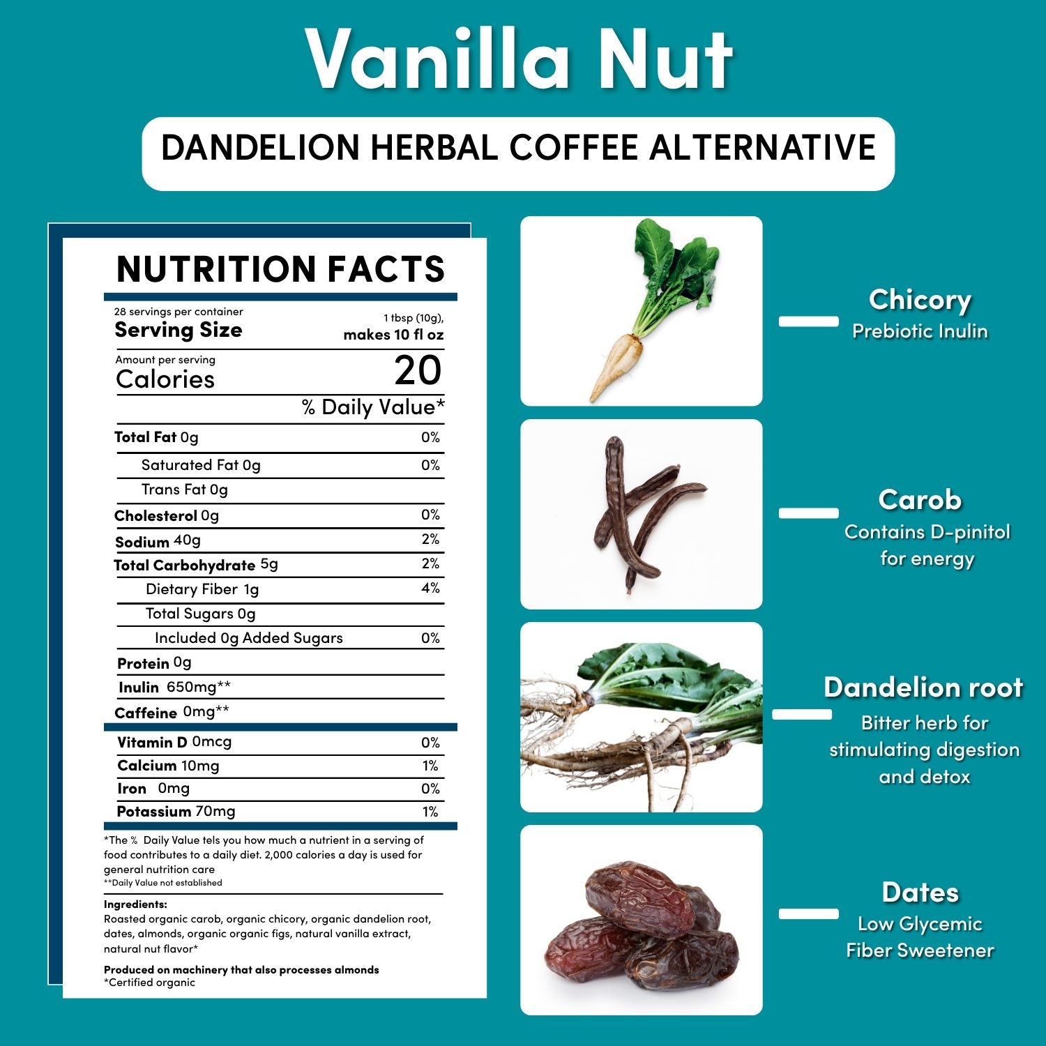 Dandelion Vanilla Nut Herbal Coffee